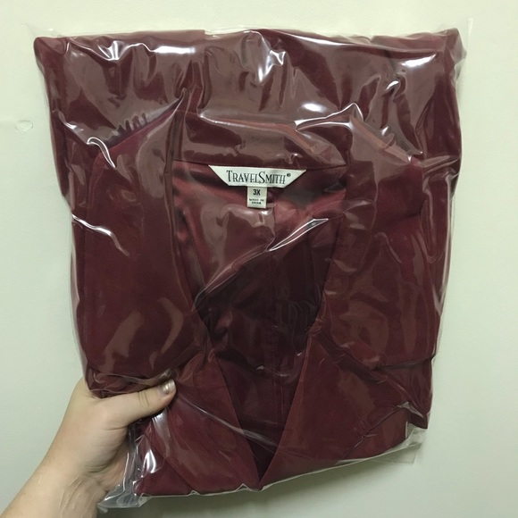 Plus Size/Tall TravelSmith Suede Velvet Red Coat - Picture 8 of 9